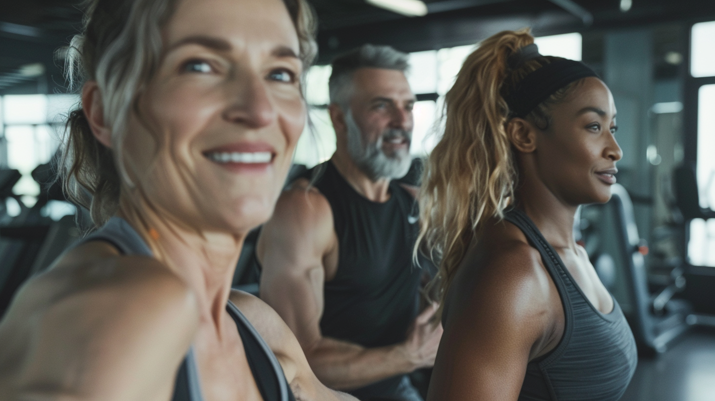 Активні люди різного віку під час групового тренування